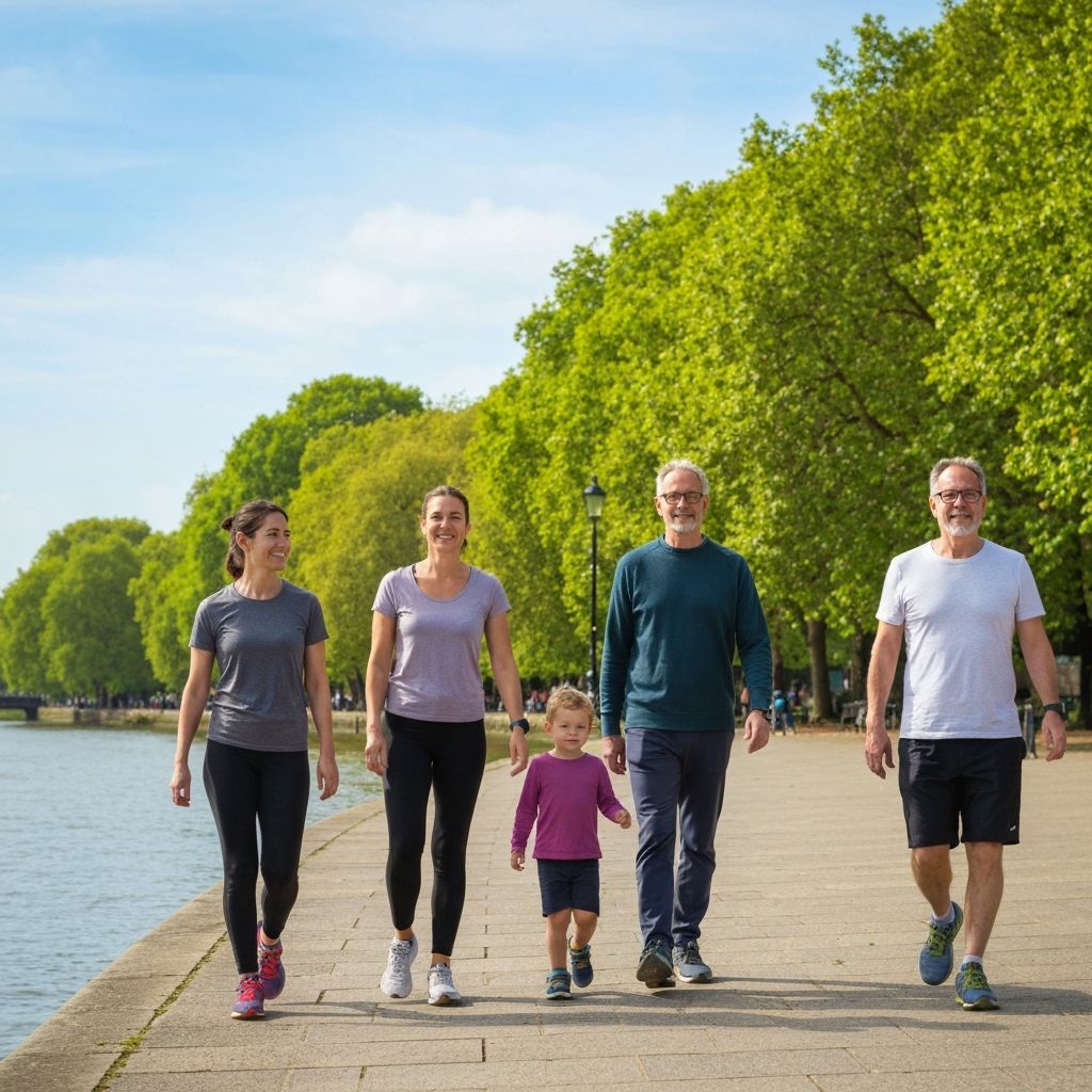 People walking along Thames riverside
